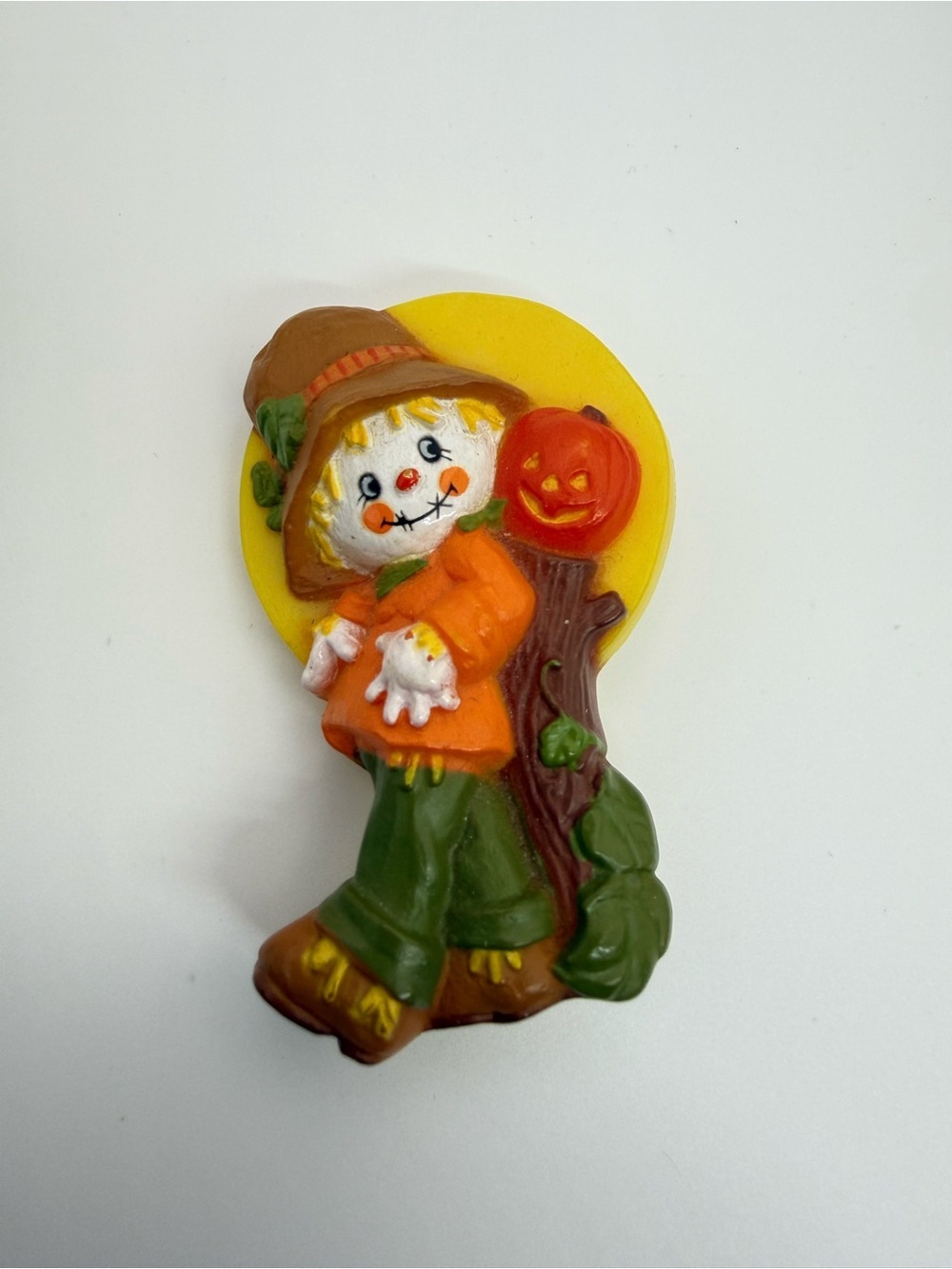 Vintage Halloween Scarecrow & Jack O’Lantern Brooch Pin Fall Harvest